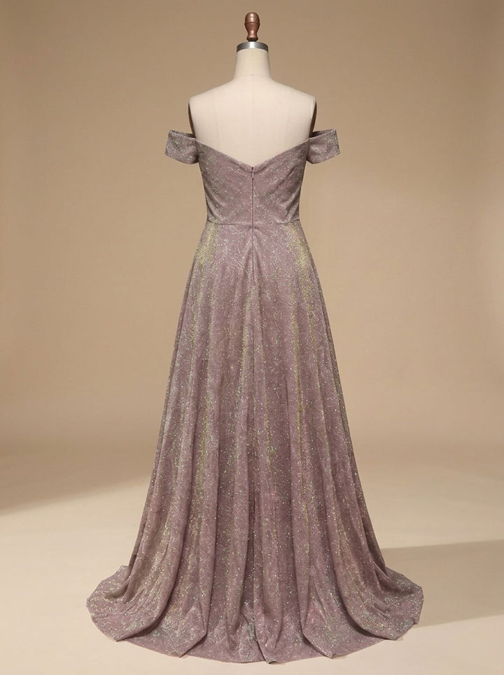 Women's Off-Shoulder Glitter A-Line Formal Wedding Guest Gown