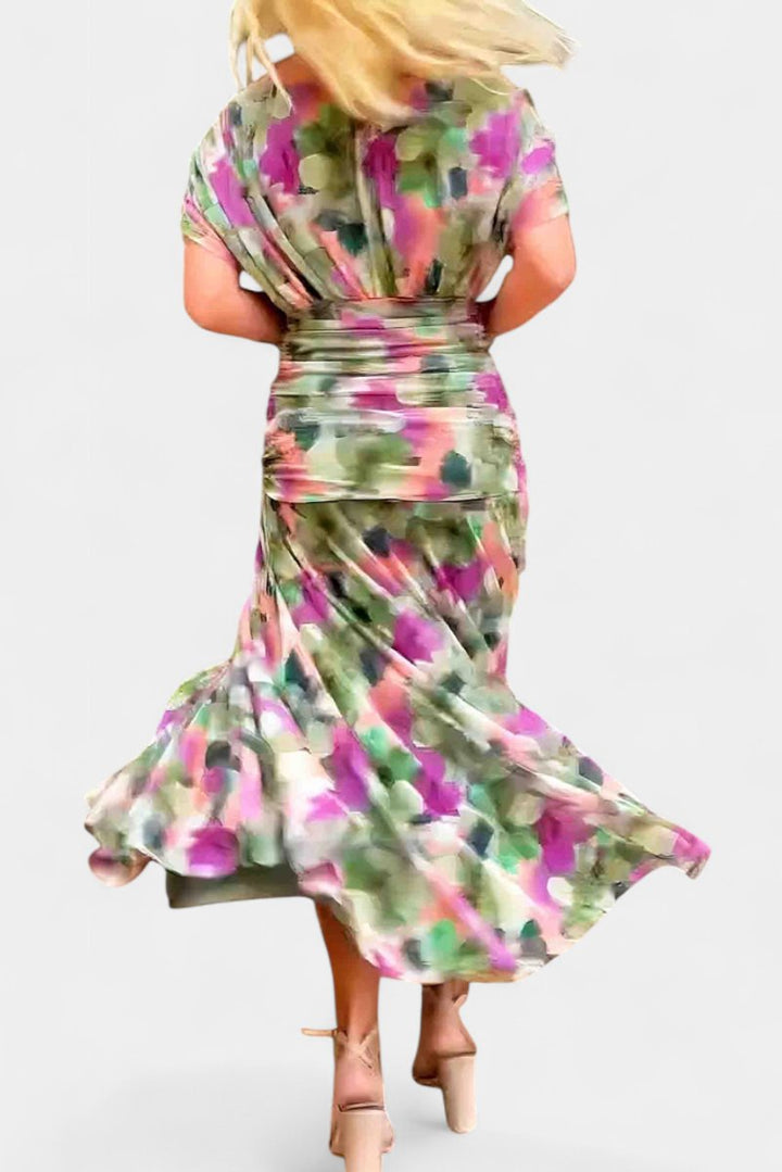 Women's Off-Shoulder Ruched Cocktail Party Dress Flowy Maxi