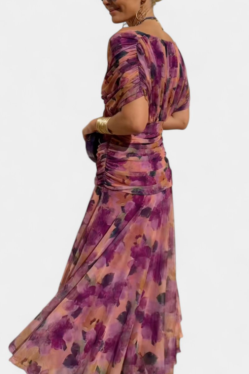 Women's Off-Shoulder Ruched Cocktail Party Dress Flowy Maxi