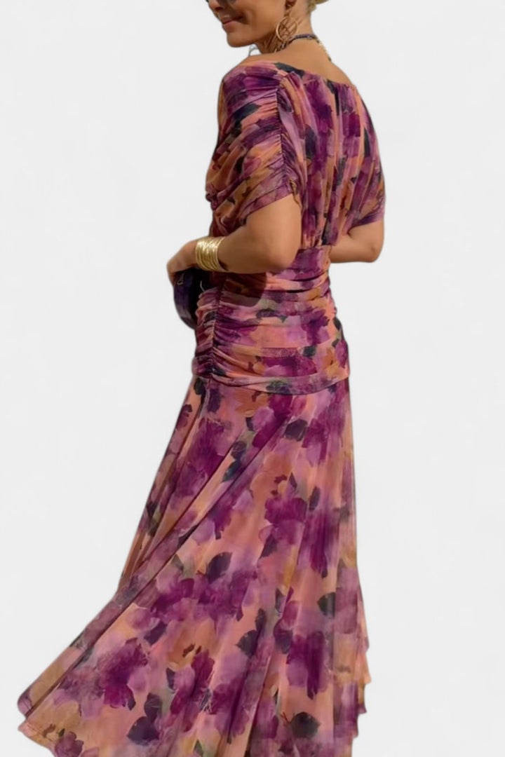 Women's Off-Shoulder Ruched Cocktail Party Dress Flowy Maxi
