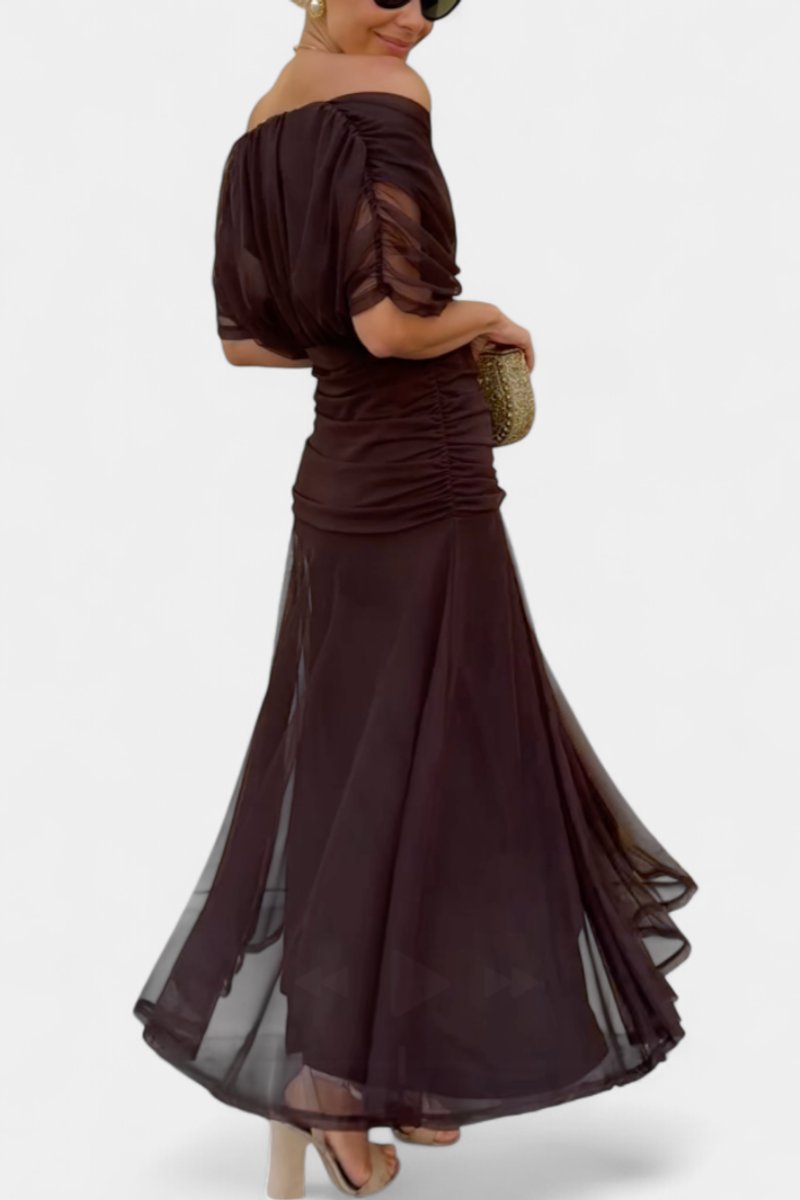 Women's Off-Shoulder Ruched Cocktail Party Dress Flowy Maxi
