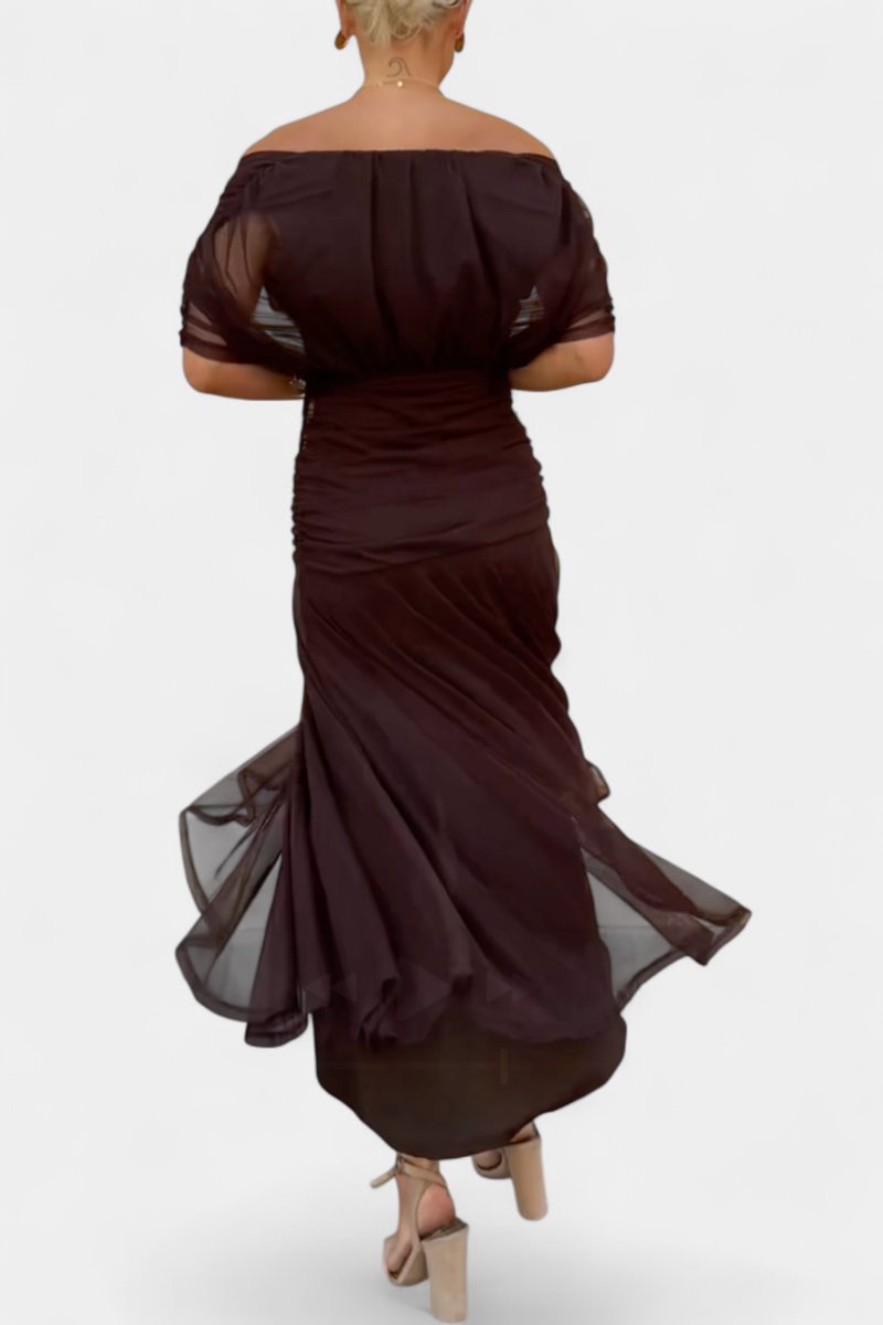 Women's Off-Shoulder Ruched Cocktail Party Dress Flowy Maxi
