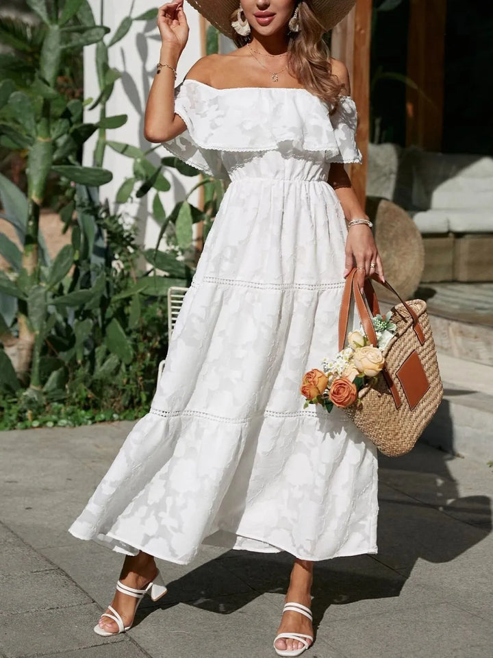 Morgan | Women's Off Shoulder Tiered Maxi Wedding Guest Dress