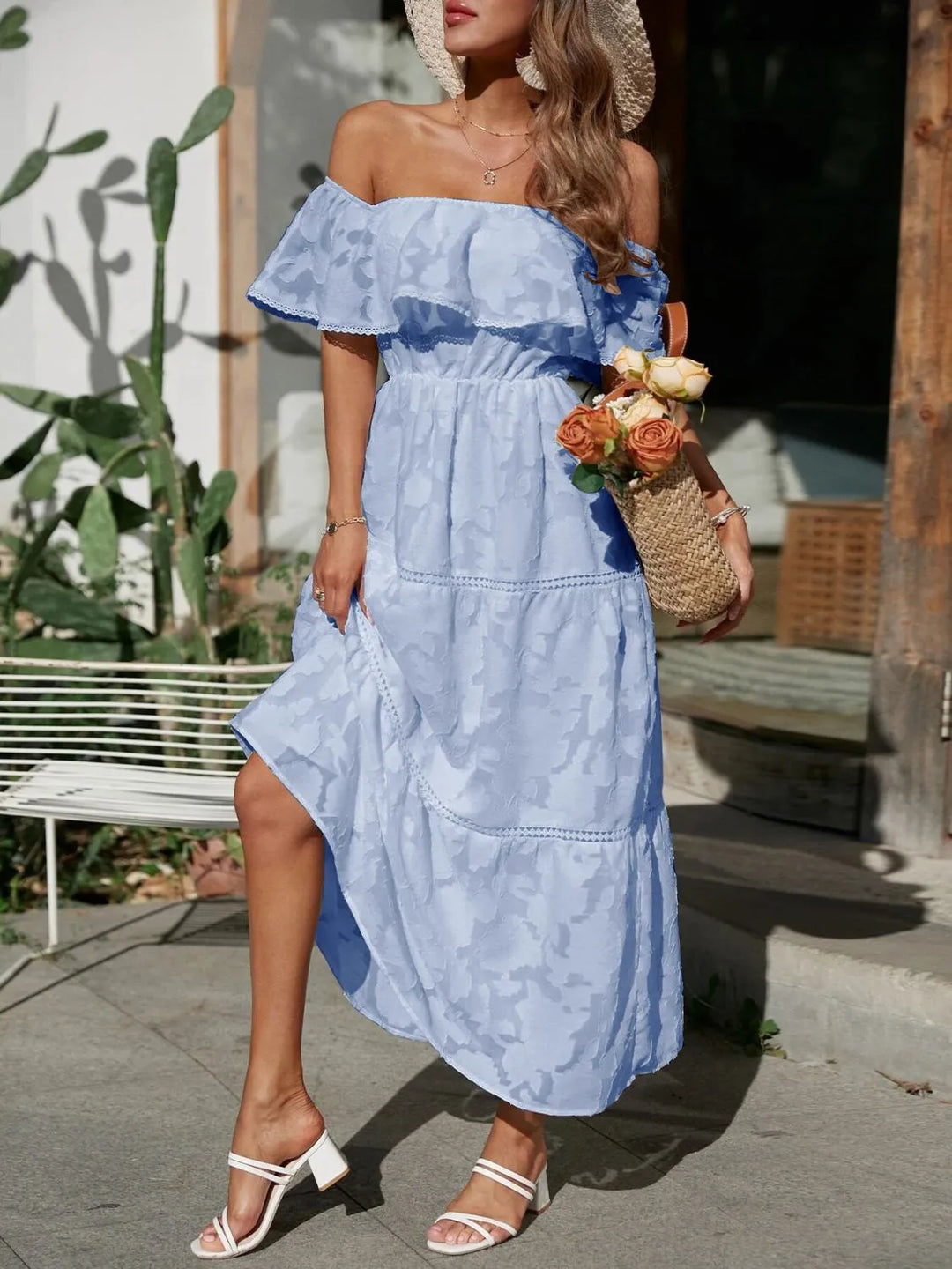 Morgan | Women's Off Shoulder Tiered Maxi Wedding Guest Dress