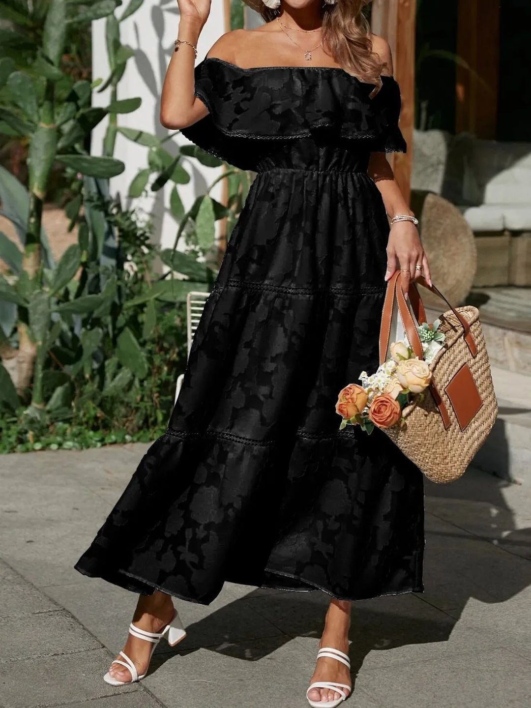 Morgan | Women's Off Shoulder Tiered Maxi Wedding Guest Dress