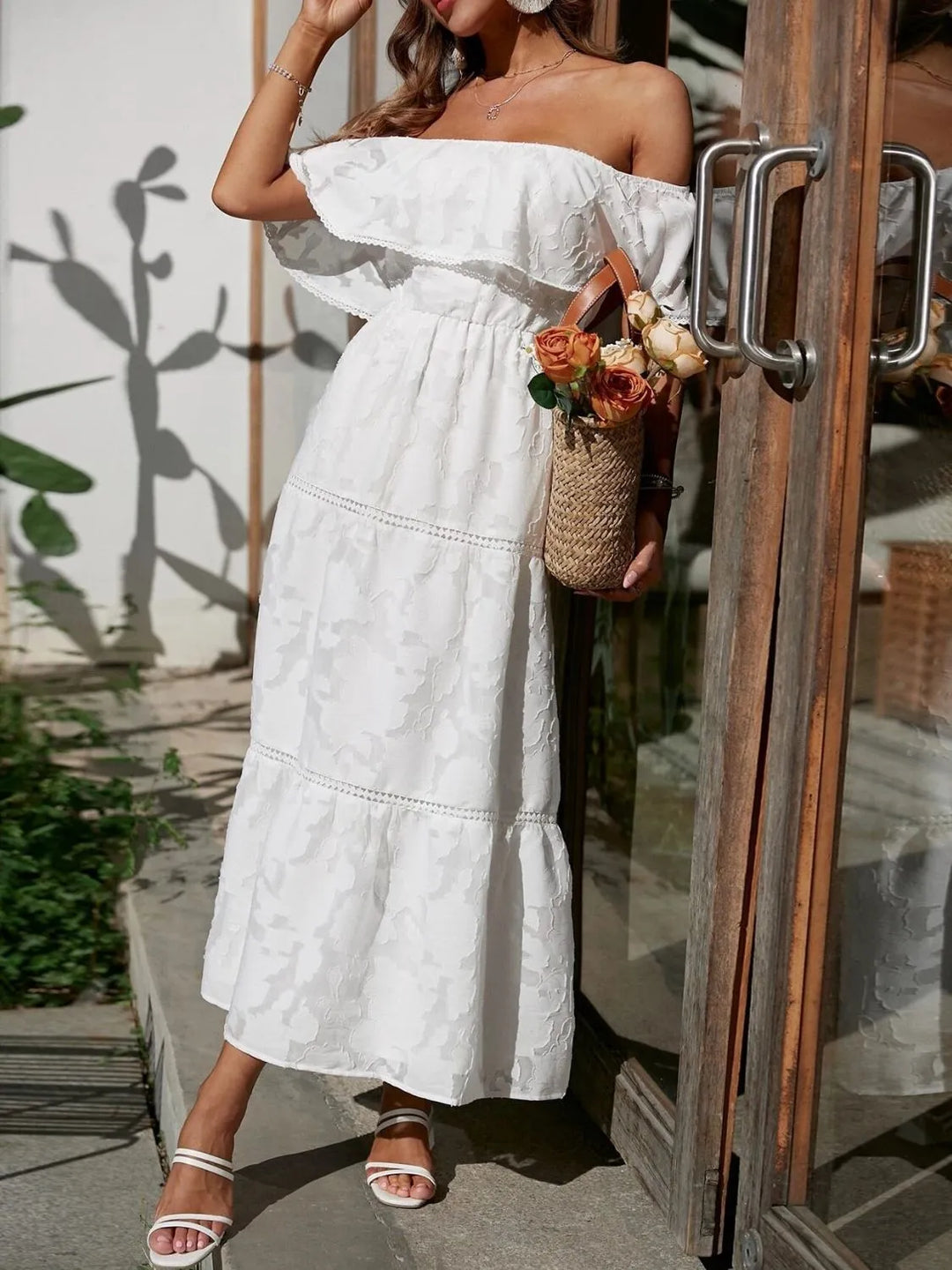 Morgan | Women's Off Shoulder Tiered Maxi Wedding Guest Dress