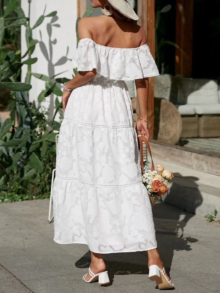 Morgan | Women's Off Shoulder Tiered Maxi Wedding Guest Dress