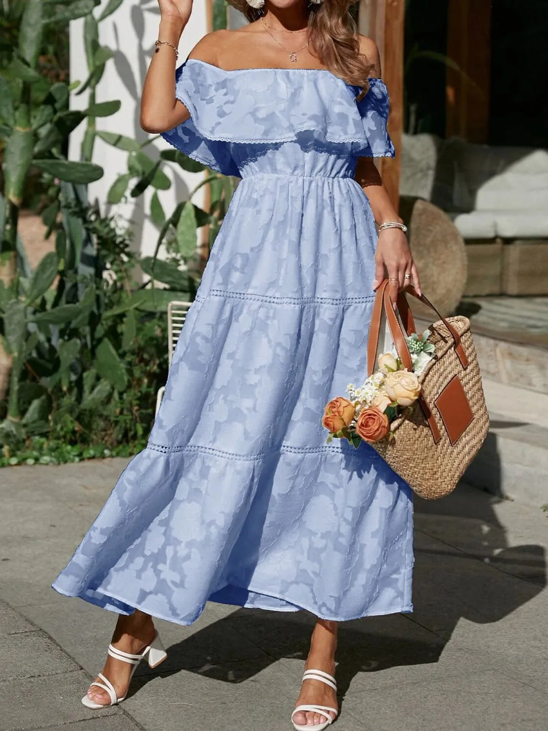 Morgan | Women's Off Shoulder Tiered Maxi Wedding Guest Dress