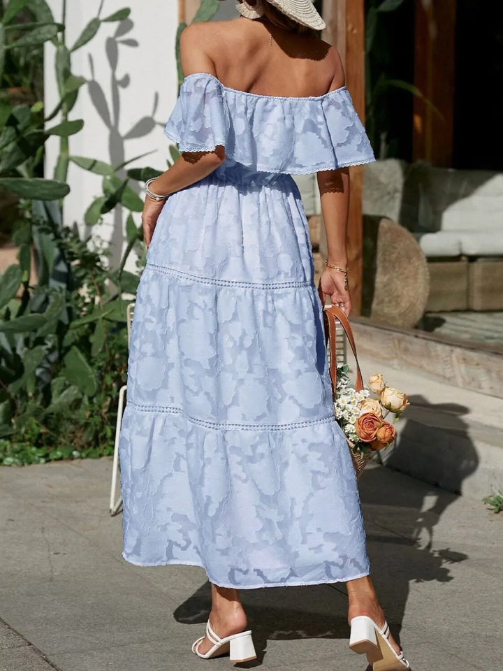 Morgan | Women's Off Shoulder Tiered Maxi Wedding Guest Dress