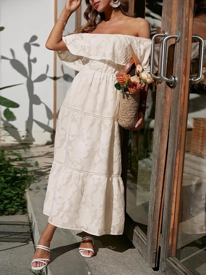 Morgan | Women's Off Shoulder Tiered Maxi Wedding Guest Dress