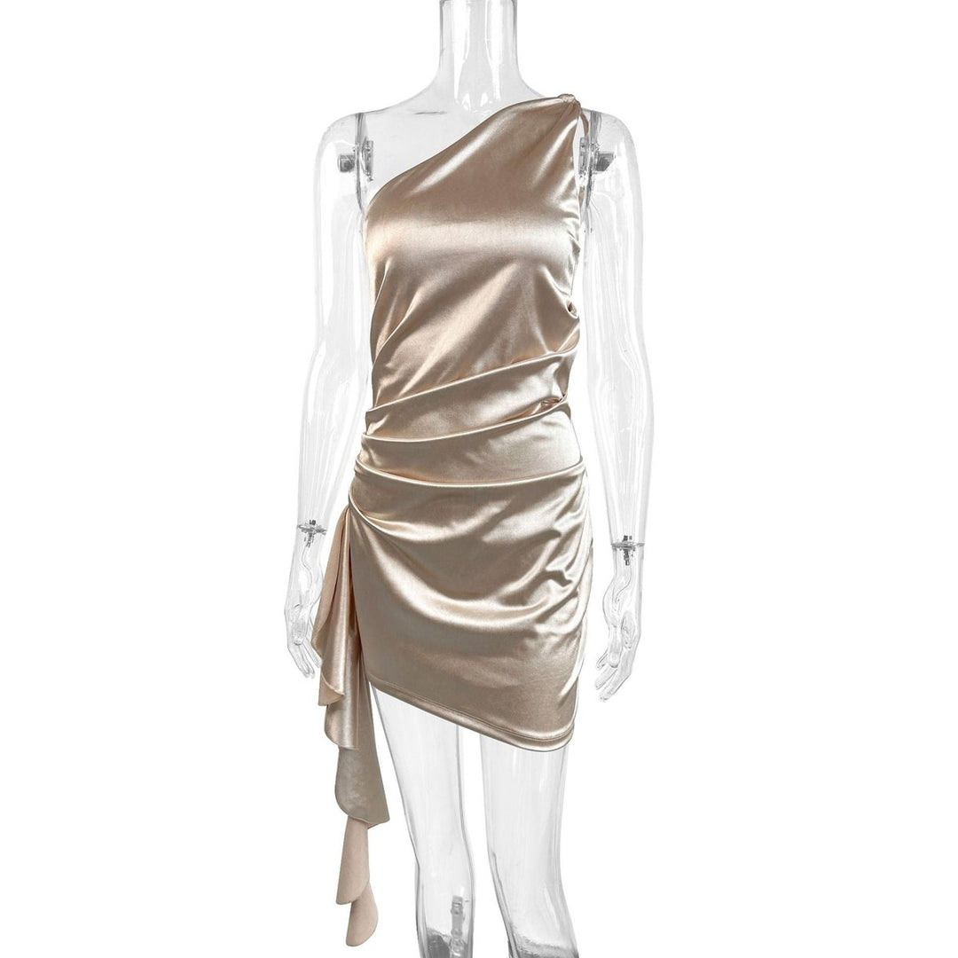 Women's One-Shoulder Asymmetric Ruched Satin Cocktail Dress