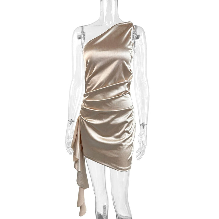 Women's One-Shoulder Asymmetric Ruched Satin Cocktail Dress