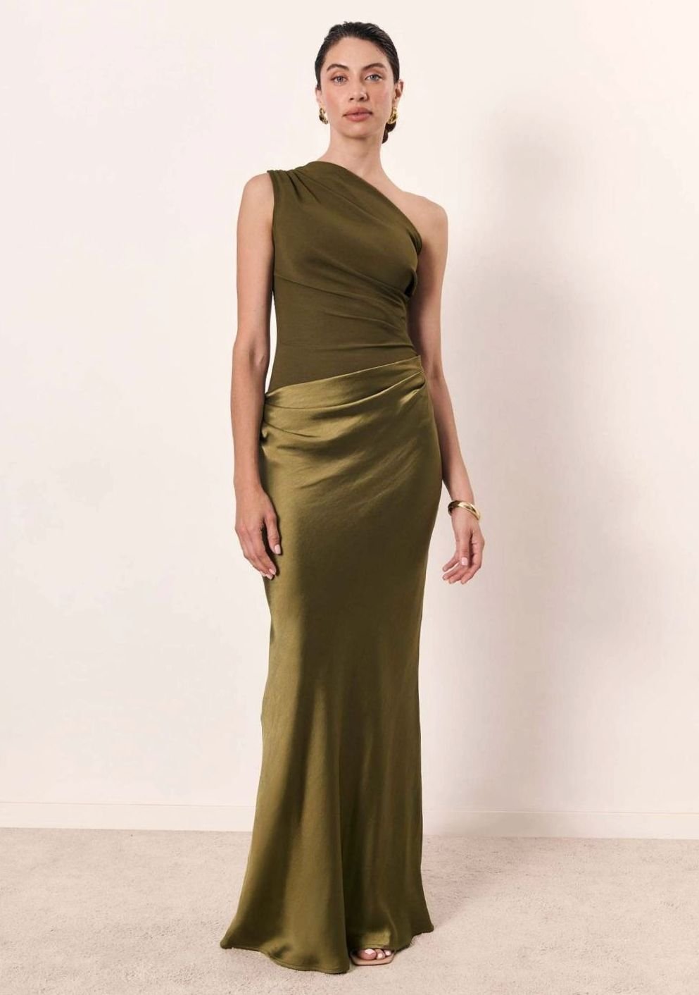 Women's One-Shoulder Asymmetric Satin Maxi Dress