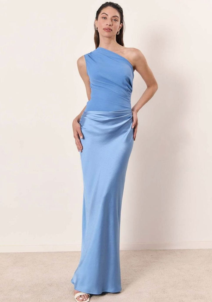 Women's One-Shoulder Asymmetric Satin Maxi Dress