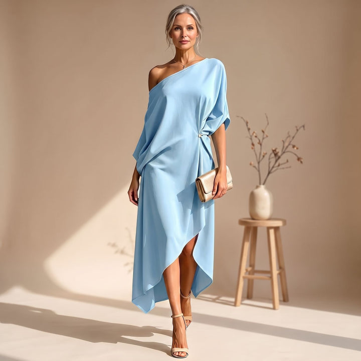 Women's One-Shoulder Asymmetrical Midi Dress - Blue