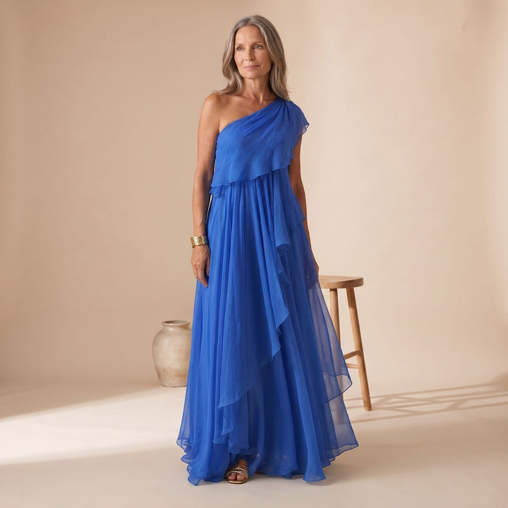 Women's One-Shoulder Cascading Ruffle Maxi Dress