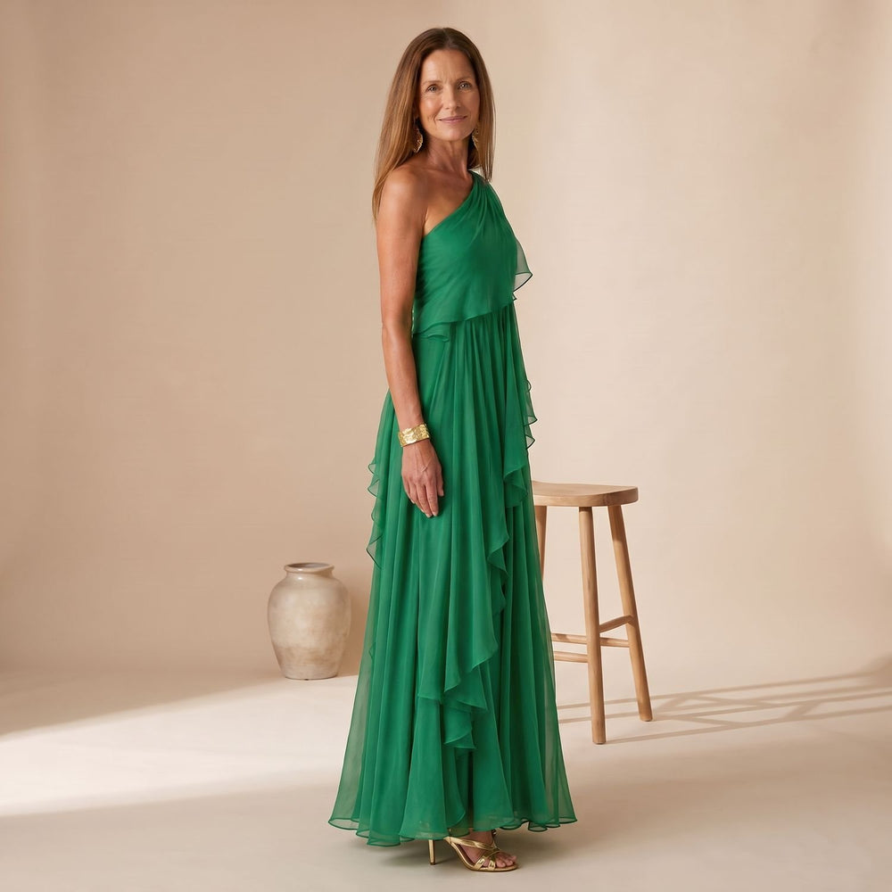 Women's One-Shoulder Cascading Ruffle Maxi Dress