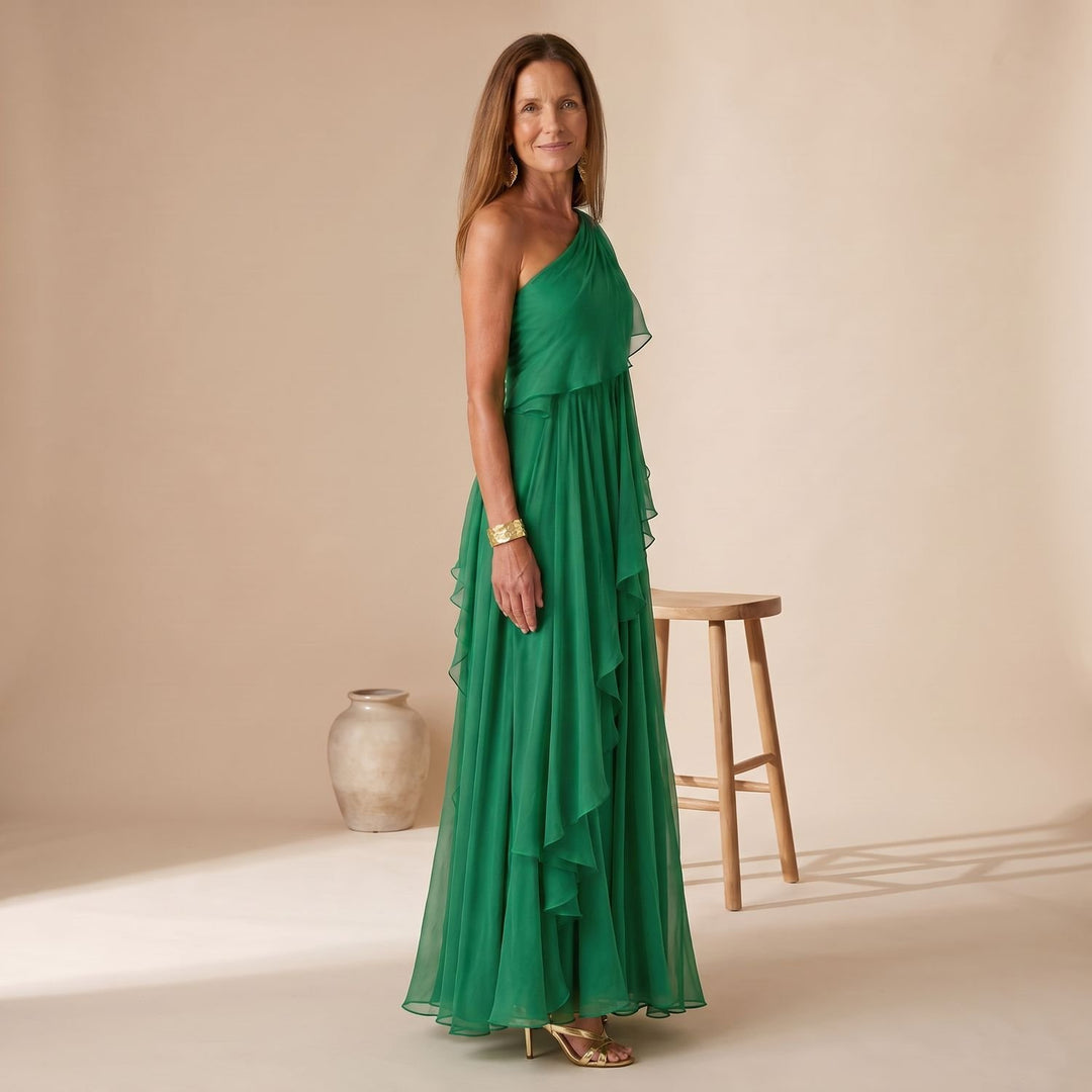 Women's One-Shoulder Cascading Ruffle Maxi Dress