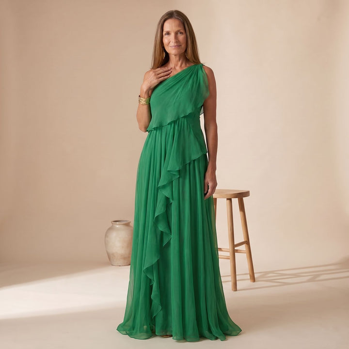 Women's One-Shoulder Cascading Ruffle Maxi Dress