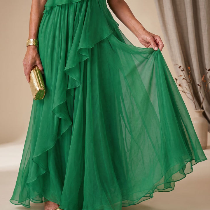 Women's One-Shoulder Cascading Ruffle Maxi Dress