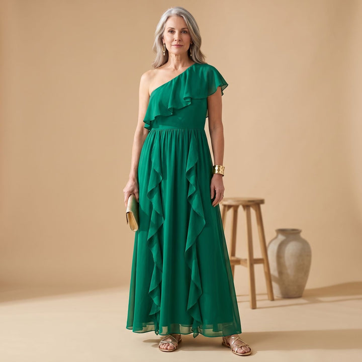 Women's One-Shoulder Cascading Ruffle Maxi Dress