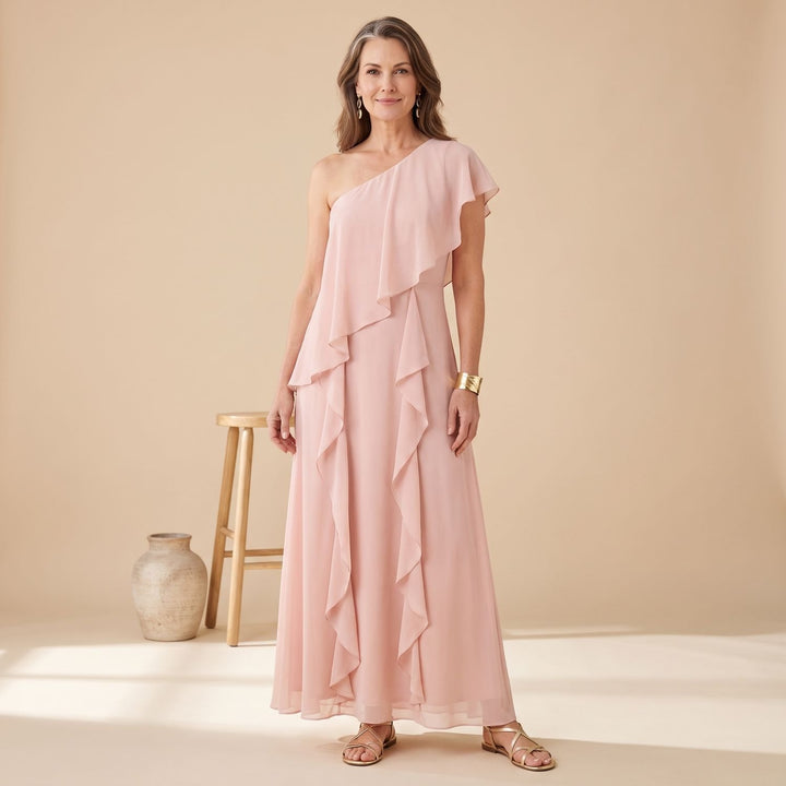 Women's One-Shoulder Cascading Ruffle Maxi Dress