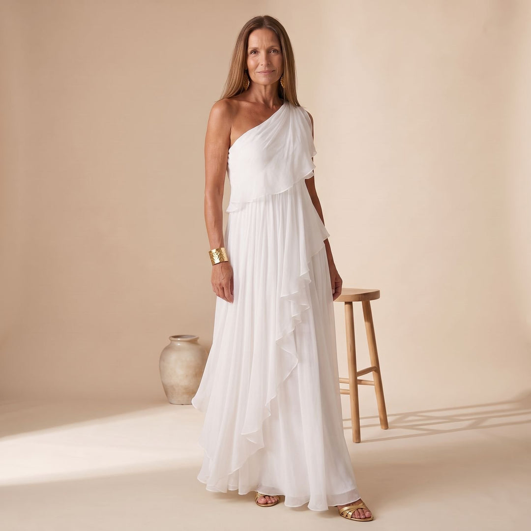 Women's One-Shoulder Cascading Ruffle Maxi Dress
