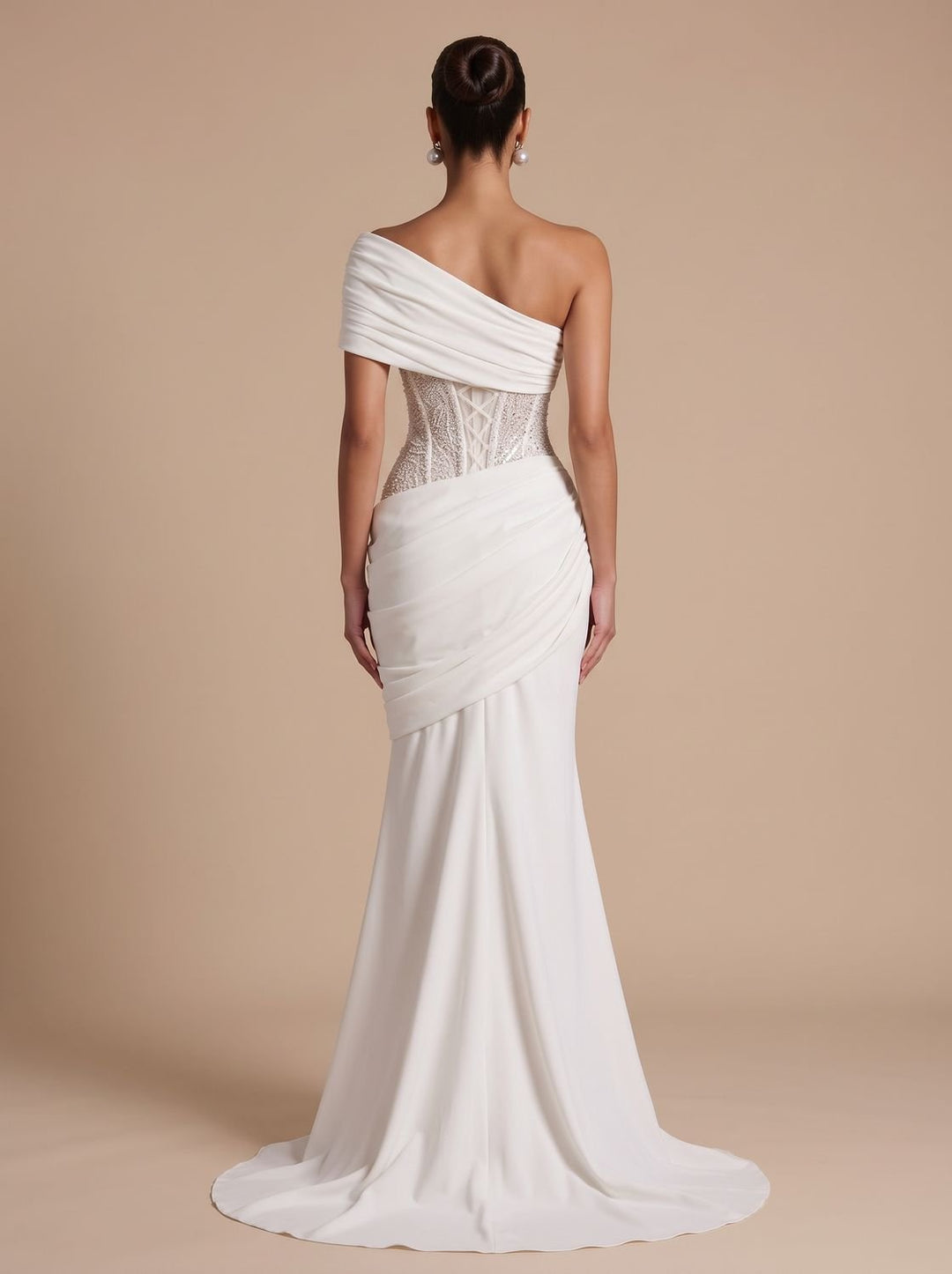 Women's One-Shoulder Embellished Corset Fitted Maxi Gown