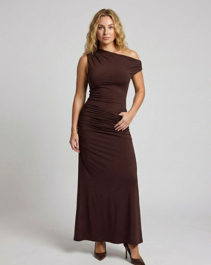 Women's One-Shoulder Ruched Waist Maxi Dress