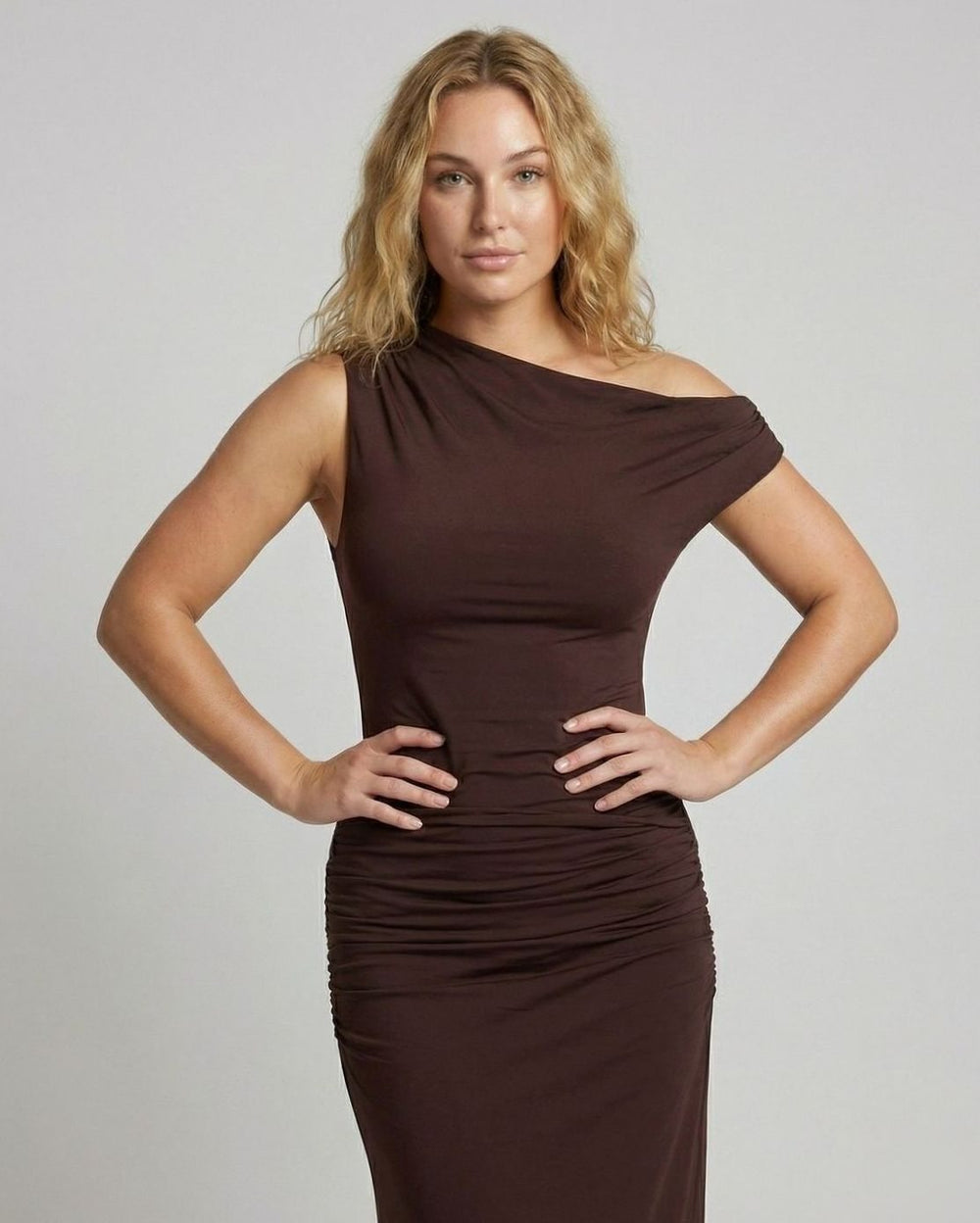Women's One-Shoulder Ruched Waist Maxi Dress