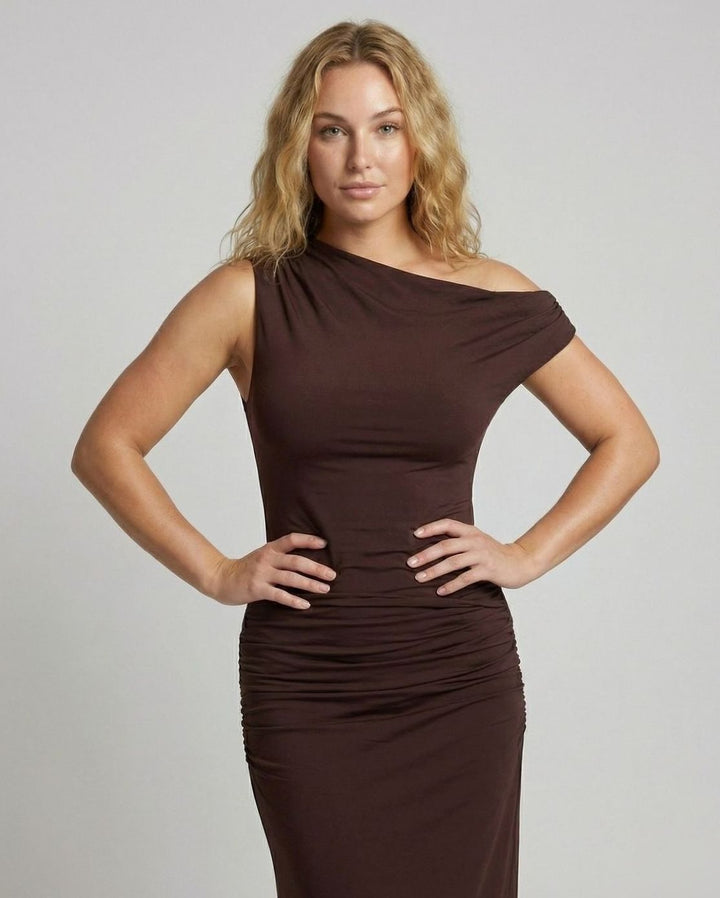 Women's One-Shoulder Ruched Waist Maxi Dress