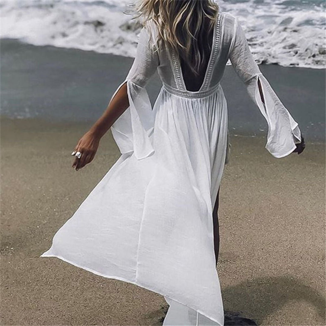 Women's Open-Back Flowy Maxi Beach Tunic Kimono Cover-Up
