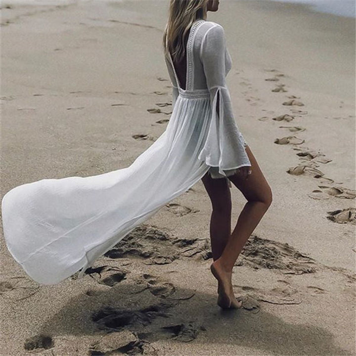Women's Open-Back Flowy Maxi Beach Tunic Kimono Cover-Up