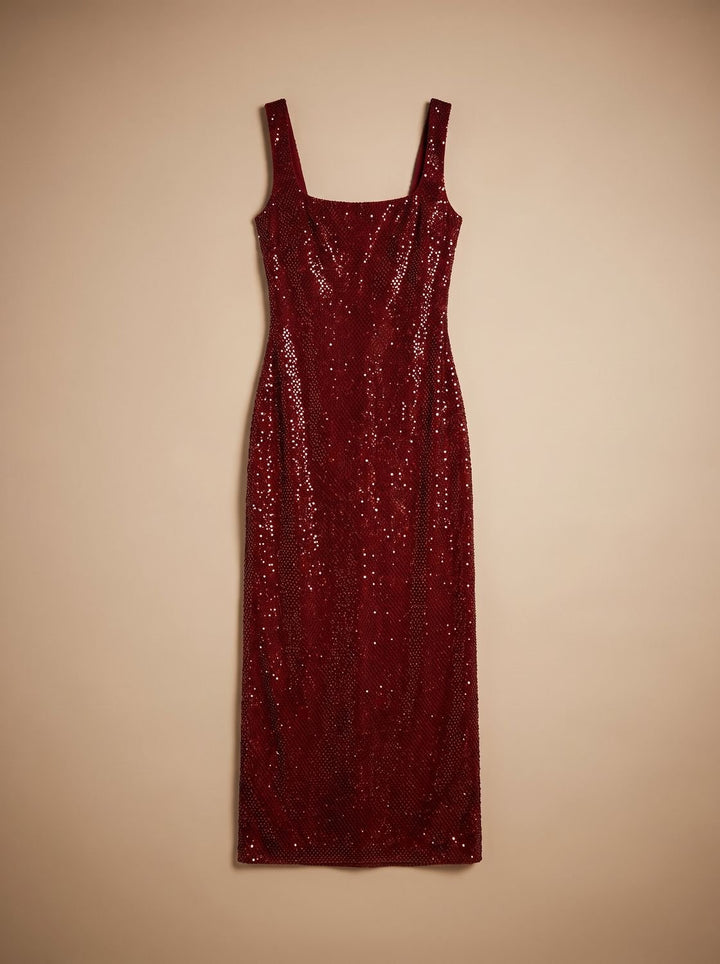 Women's Open-Back Sequin Maxi Dress Square Neckline