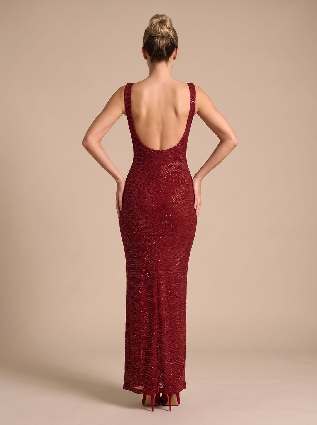 Women's Open-Back Sequin Maxi Dress Square Neckline