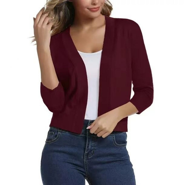 Women's Open-Front 3/4 Sleeve Cropped Cardigan - Please provide the text you would like to have translated.