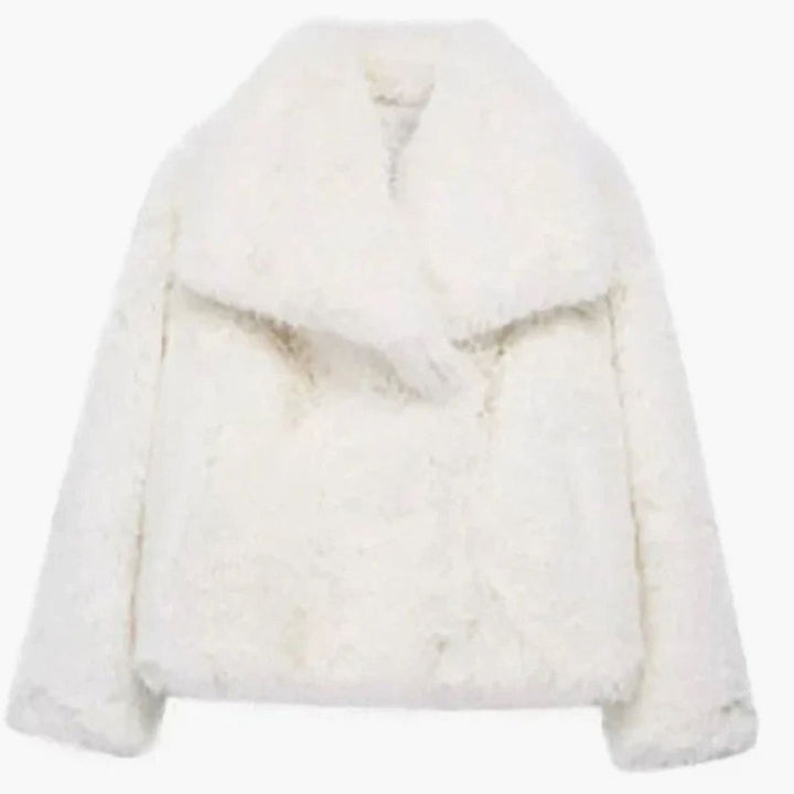 Women's Open-Front Cropped Faux Fur Winter Jacket - White