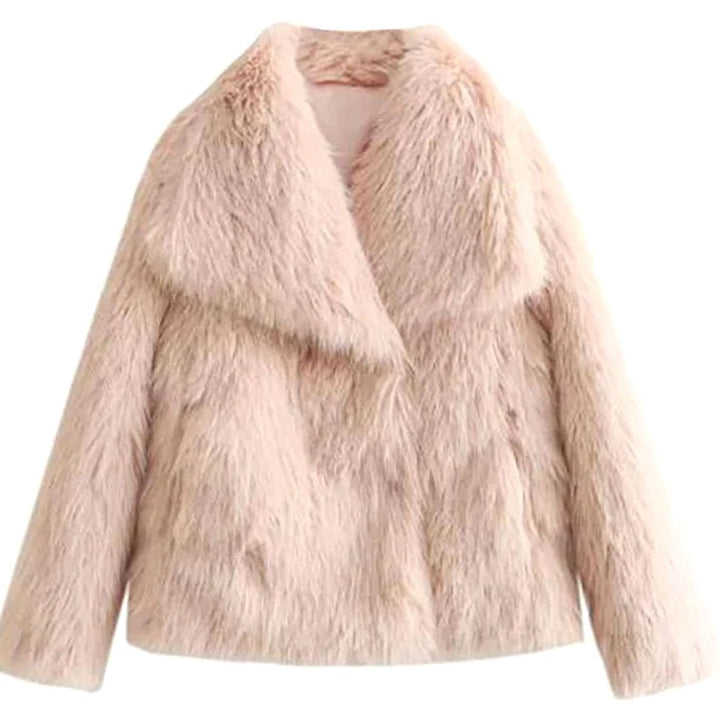 Women's Open-Front Cropped Faux Fur Winter Jacket - Light Pink
