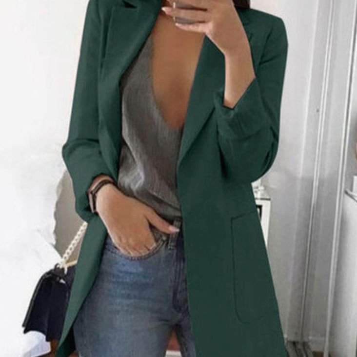 Women's Open-Front Lapel Mid-Length Smart Casual Blazer