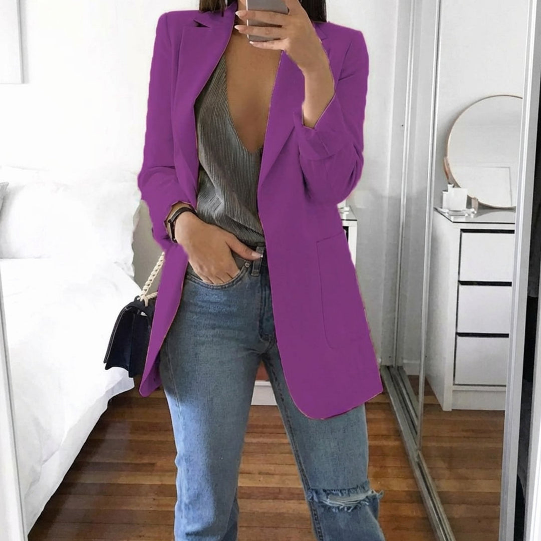 Women's Open-Front Lapel Mid-Length Smart Casual Blazer - Purple