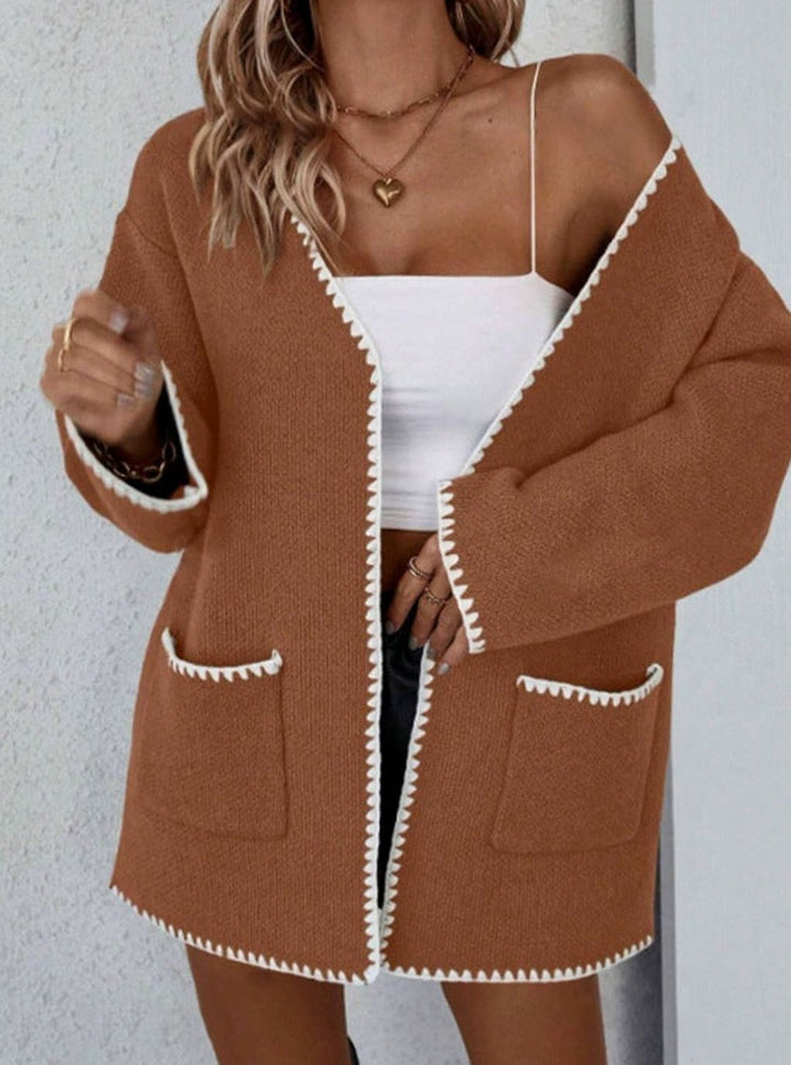 Women's Open Front Long Sleeve Knit Cardigan with Pockets
