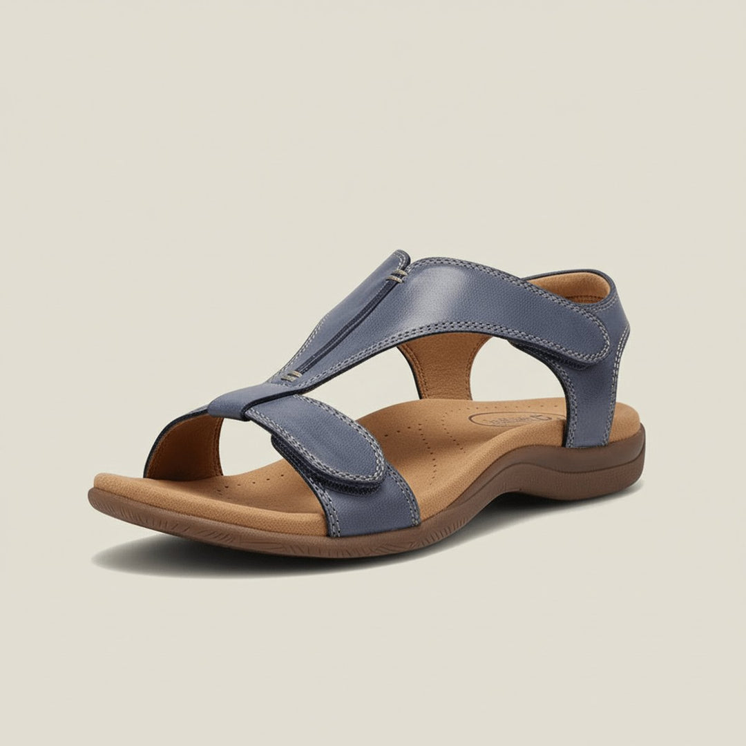 Women's Open-Toe Hook-Loop Comfortable Sandals Cushioned T-Strap - Slate Blue