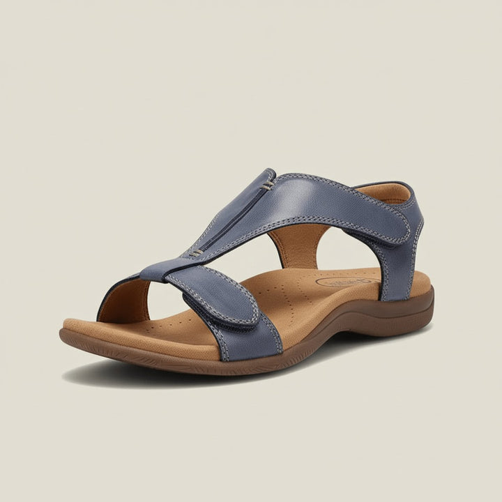 Women's Open-Toe Hook-Loop Comfortable Sandals Cushioned T-Strap - Slate Blue