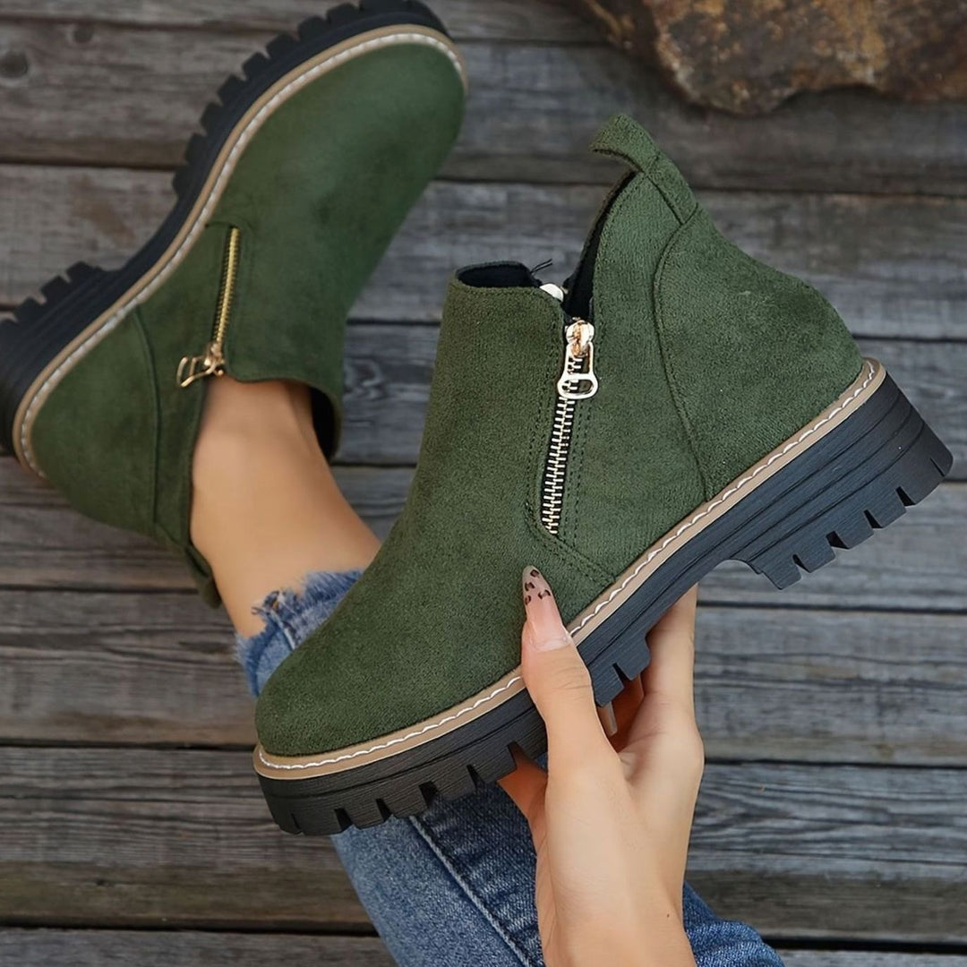 Women's Orthopedic Ankle Boots Arch-Support Side-Zip Booties - Green