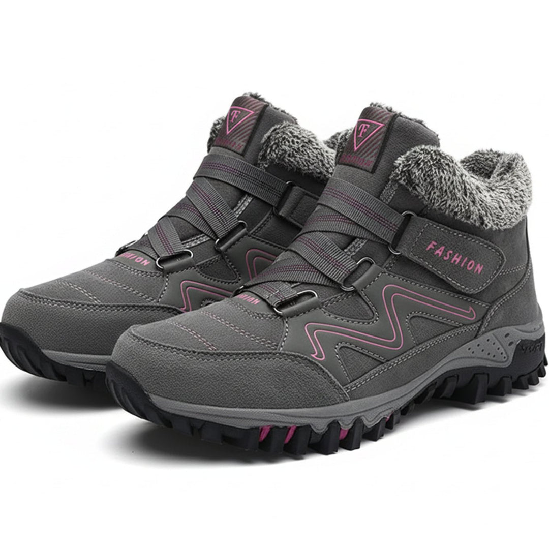 Women's Orthopedic Ankle Boots Faux-Fur Lined Lug-Sole Winter Boots - Gray Pink