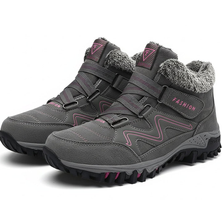 Women's Orthopedic Ankle Boots Faux-Fur Lined Lug-Sole Winter Boots - Gray Pink