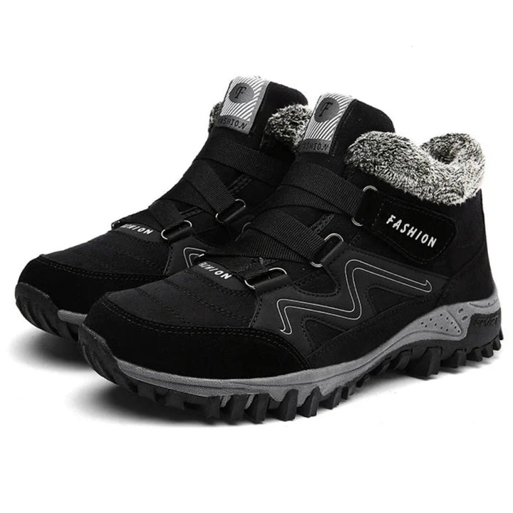 Women's Orthopedic Ankle Boots Faux-Fur Lined Lug-Sole Winter Boots - Black