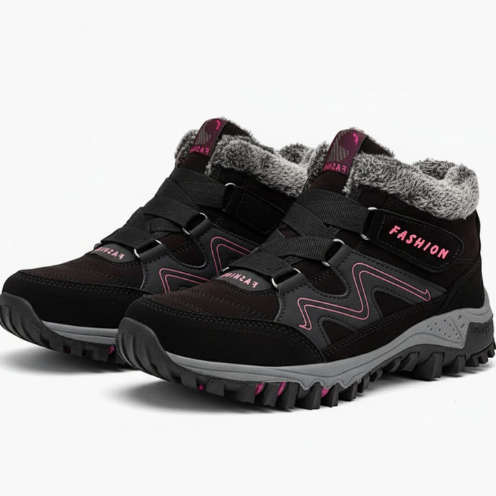 Women's Orthopedic Ankle Boots Faux-Fur Lined Lug-Sole Winter Boots - Black Pink