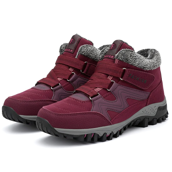 Women's Orthopedic Ankle Boots Faux Fur-Lined Lug Sole Winter Booties - Red