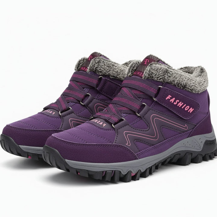 Women's Orthopedic Ankle Boots Faux-Fur Lined Lug-Sole Winter Boots - Purple